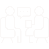 Social Emotional Growth Groups and Workshops, icon showing two people having a conversation in chairs