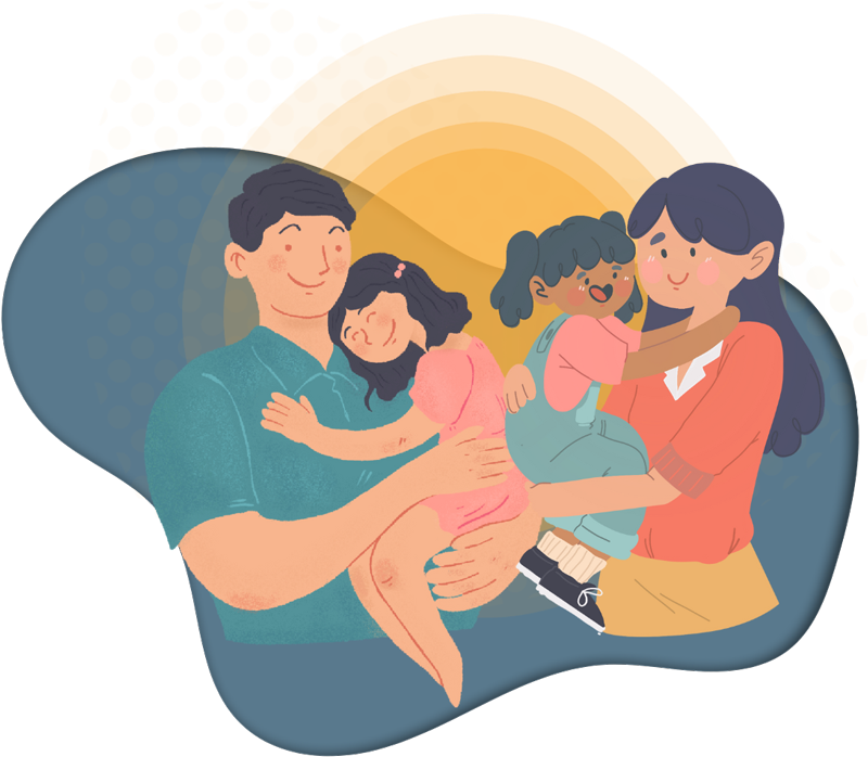 Parent-Child Interaction Therapy Mirjam Quinn & Associates, illustration of two parents holding their two children